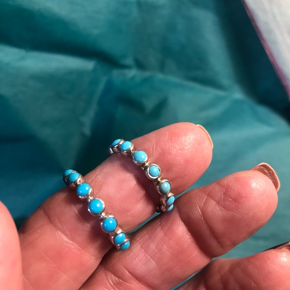 2 Sterling Silver Turquoise Eternity Bands - 7